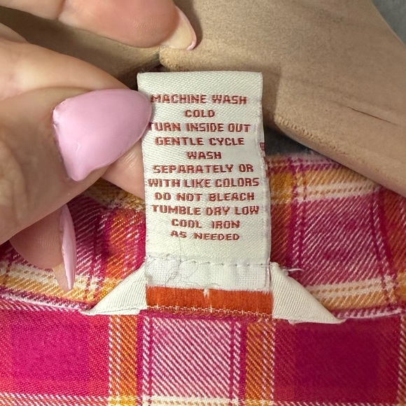 Sundance Women's Pink Plaid Cotton Flannel Pajama Top size L - Picture 5 of 10